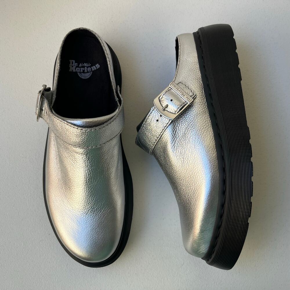 Dr Martens Laketen Slingback Mules Leather Clogs Men Size 12 Metallic Silver NEW - Picture 2 of 13
